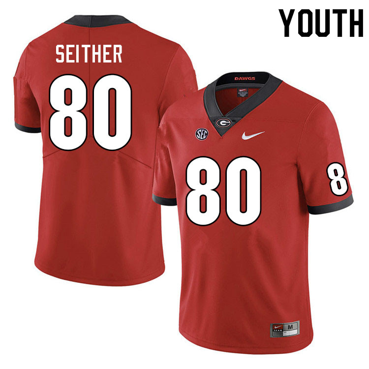Youth #80 Brett Seither Georgia Bulldogs College Football Jerseys Sale-Red